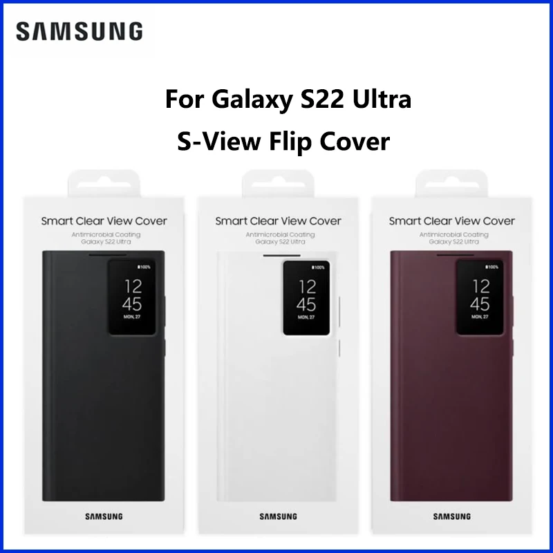 

Original For SOriginal S-View Flip Cove for Samsung Galaxy S22 Ultra Smart Clear View Mirror Flip Protective Case EF-ZS908