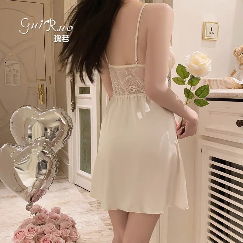 Pajamas simple gathering plus chest pads sexy nightgown robe set