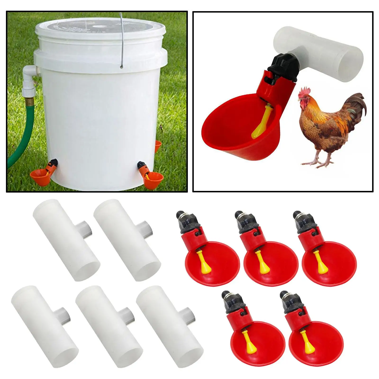 5PCS Livestock Poultry Drinking Cup Feed Automatic Feeder Bird Coop Chicken Fowl Drinker Water Chicken Peck to Fill Cup