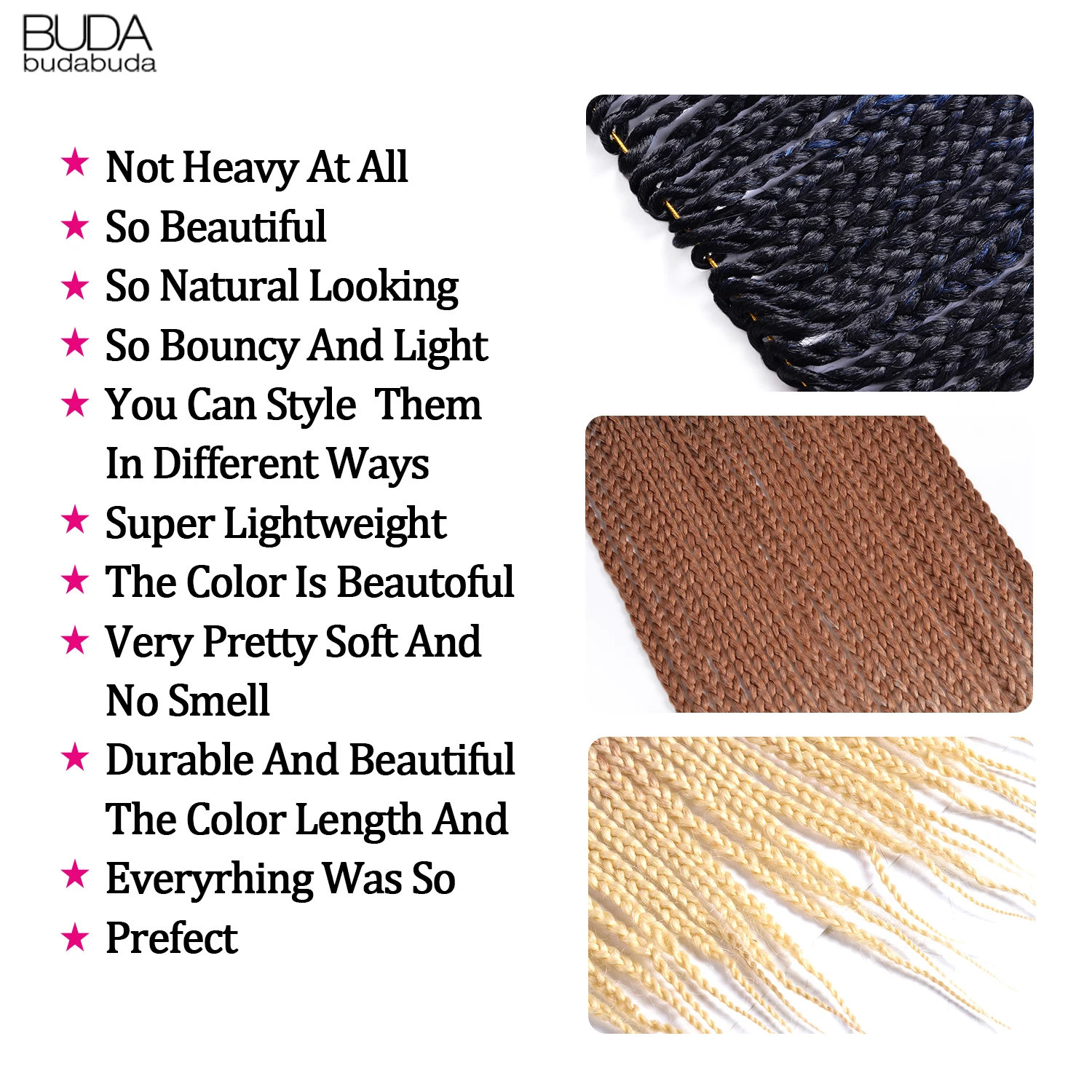 24inch Ombre Box Braids Crochet Hair Long Pre-Looped Crochet Braids For Women Girls Synthetic Braiding Hair Extensions BUDABUDA