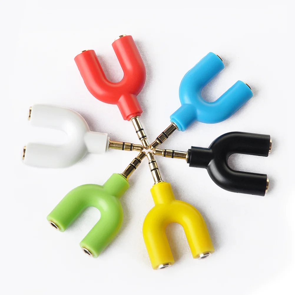 35mm Stereo Audio Earphone Headphone 2-Way Splitter Adapter U Shaped Jack Stereo Audio Connector Adapter (Random Color)