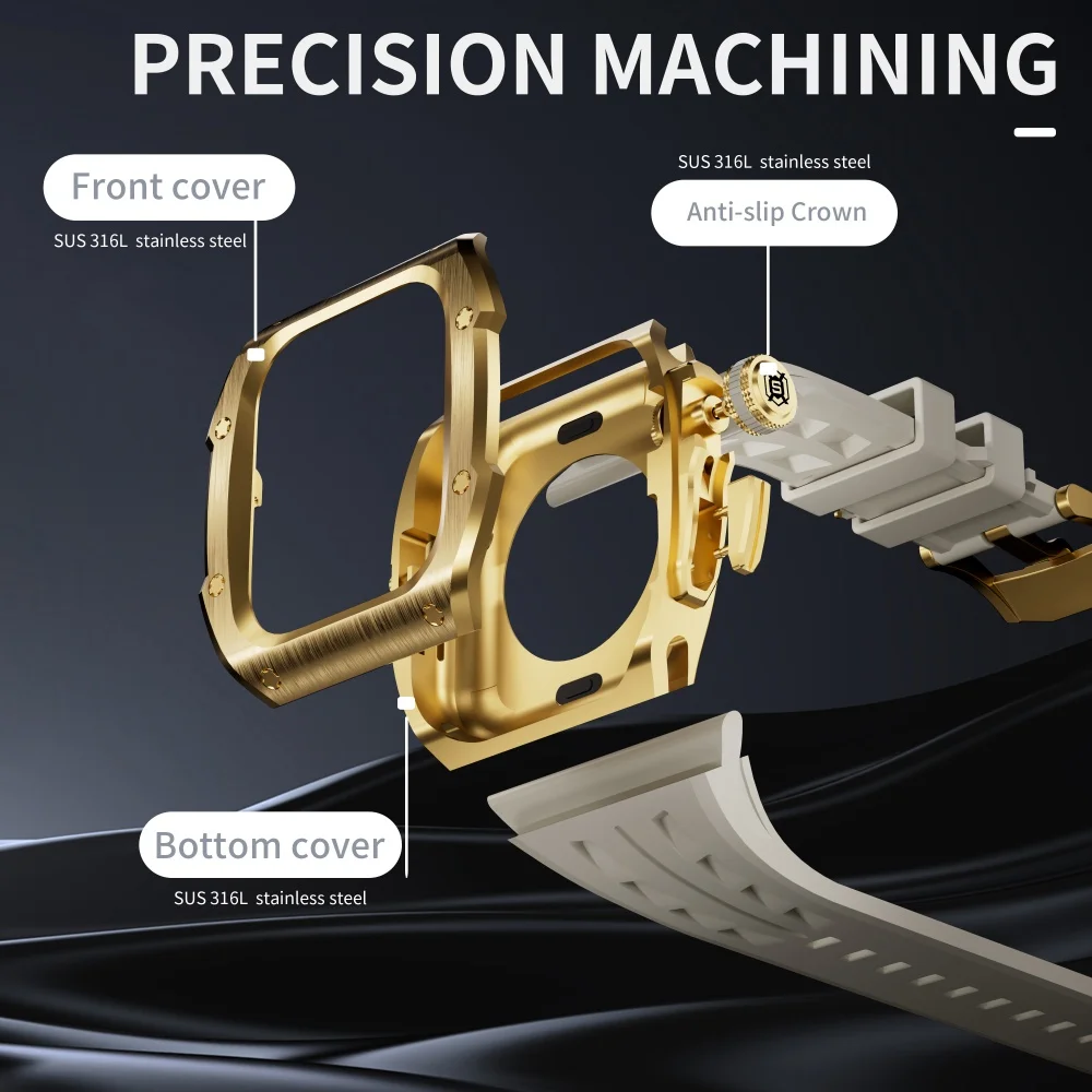 حافظة فاخرة لسلسلة ساعات Apple S10 46 ملم حافظة متينة مع حزام بإبزيم معدني من الفولاذ المقاوم للصدأ 316L غطاء ساعة شديد التحمل 46 ملم