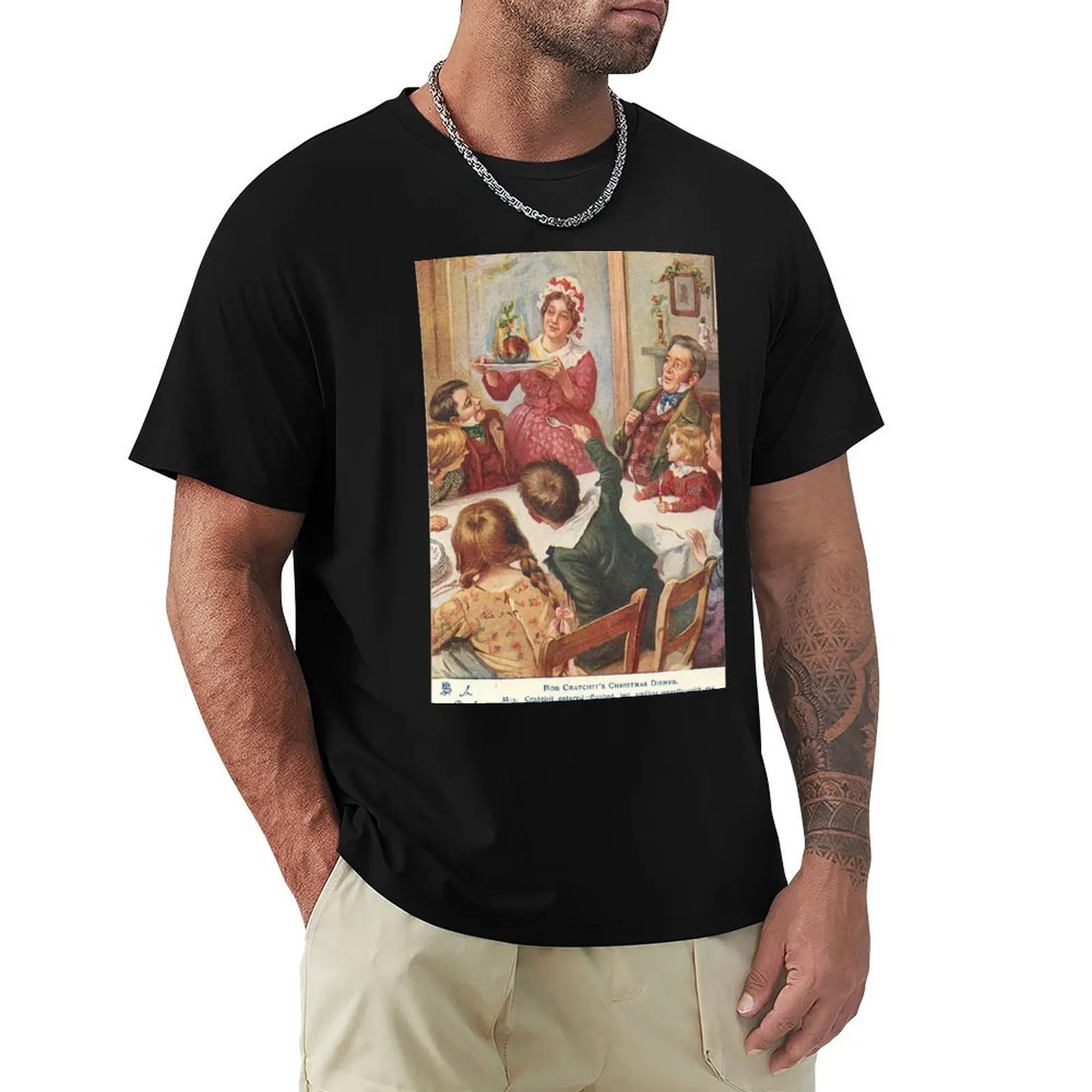 Bob Crachit's Christmas Dinner Vintage Christmas Postcard (1905) T-Shirt Heavy Duty Casual Work Tee