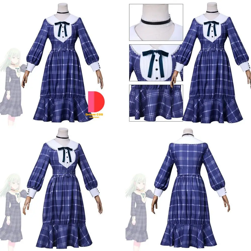 

BanG Dream AveMujica Cosplay Mortis Costume Anime Wakaba Mutsumi Cute Blue Plaid Dress Role Play Women Wig Halloween Party