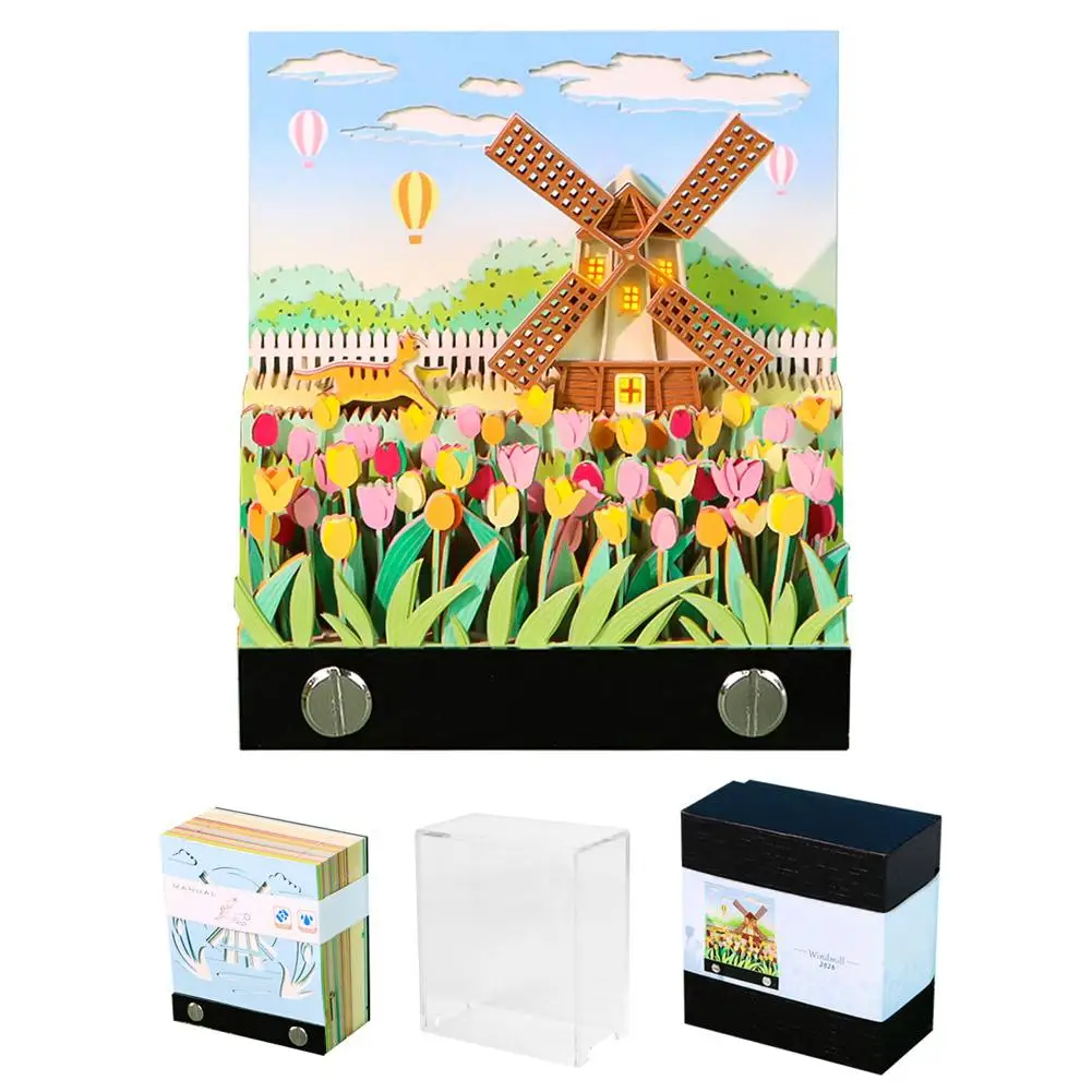 

Новый календарь 2026, 3D разрываемый настольный календарь, подарок-тюльпан, ветряная мельница, креативный календарь, памятка, голландское украшение для рабочего стола P8O9