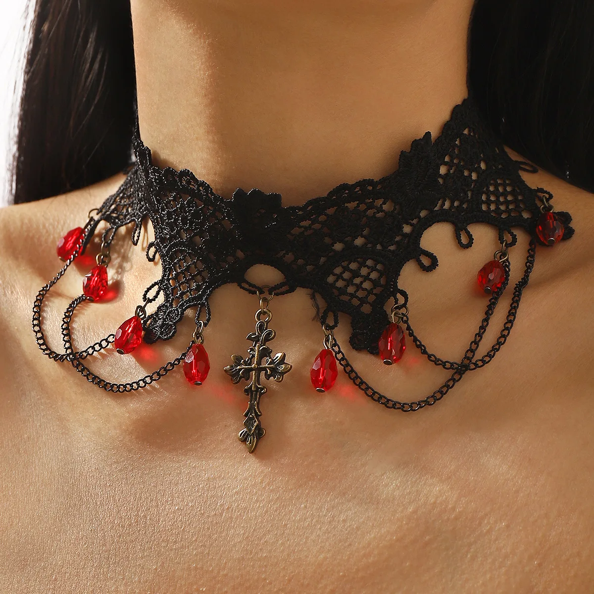 

Halloween Personality Creativity Retro Gothic Lace Dark Women'S Necklace 2025 Jewelry Fashion Ladies Holiday Party Accessories
