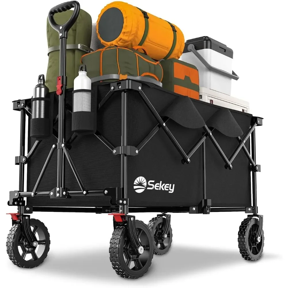 

%a Collapsible Foldable Wagon with 330lbs Weight Capacity, Heavy Duty Folding Wagon Cart with Big All-Terrain Wheels