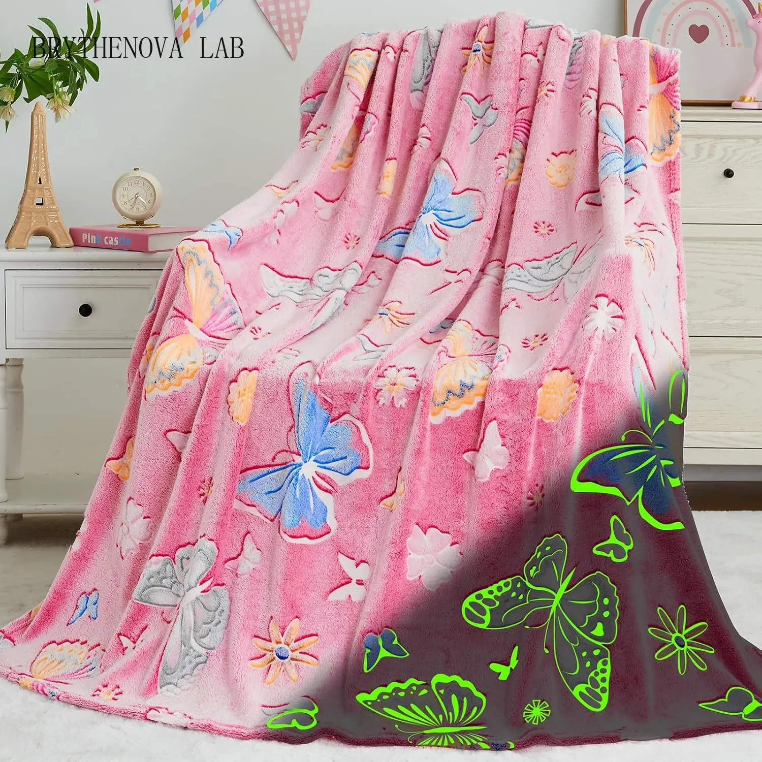 Glow in the Dark Stars Blanket for Girls Boys Cute Throw Kids Blanket Funny Space Moon Galaxy Gaming Room Decor