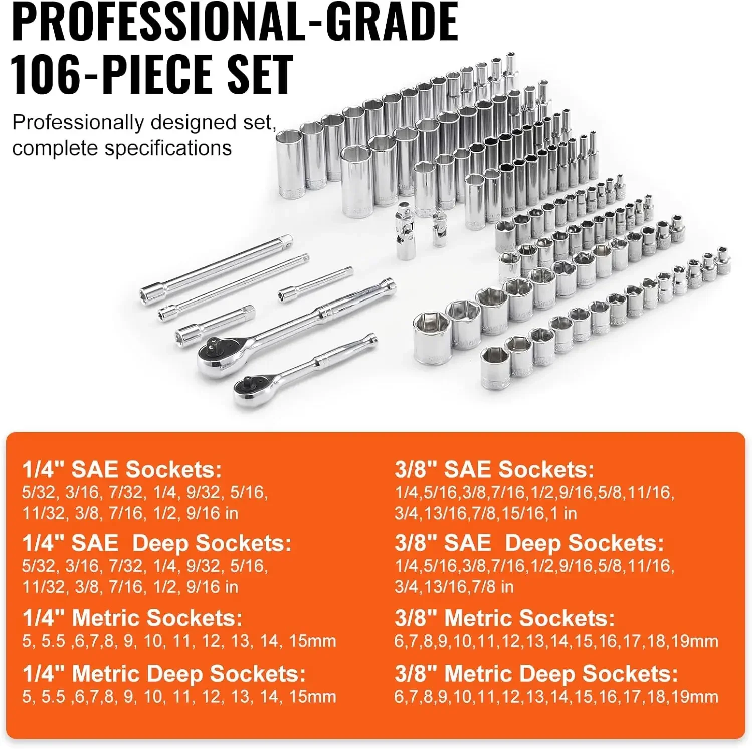 

[XMSJ-ограниченный запас, купить сейчас! ]Набор розеток, приводная головка 1/4 дюйма и 3/8 дюйма и набор трещоток, 6-точечное отверстие для розеток, 106 шт. Набор инструментов S