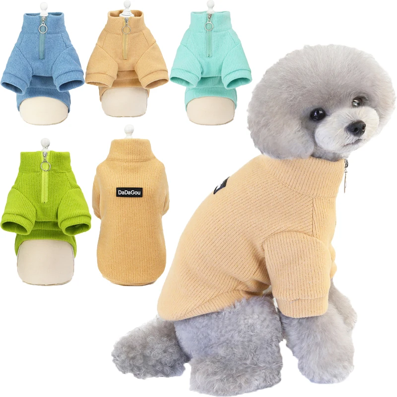 

Knit Zipper Sweater Winter Turtleneck Dog Clothes For Small Dogs Chihuahua Dachshund Pet Costumes Puppy Knitted Jumper Clothing