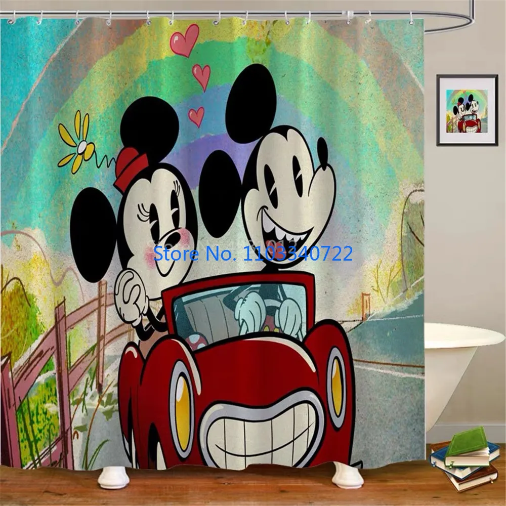 The New Mickey Mouse Minnie Shower Curtain 1pcs Cartoon Bath Screen Curtains with Hooks for Bathroom Decor Waterproof