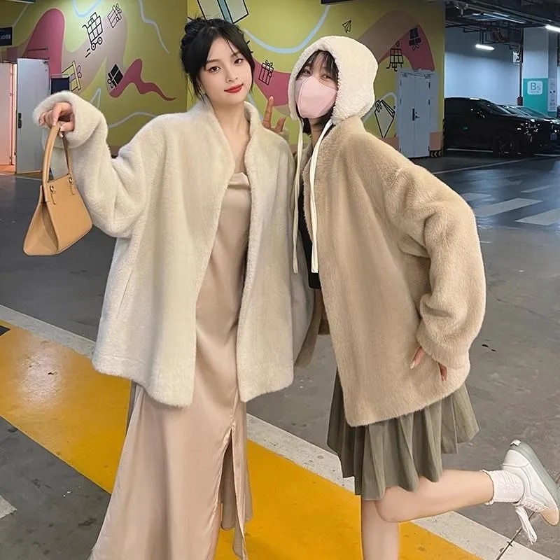 Women Light Luxury Stand-up Collar Winter New Fur One-piece Mink Fur Coat Mink Drop-shoulder Fashion Casual Style Luxury