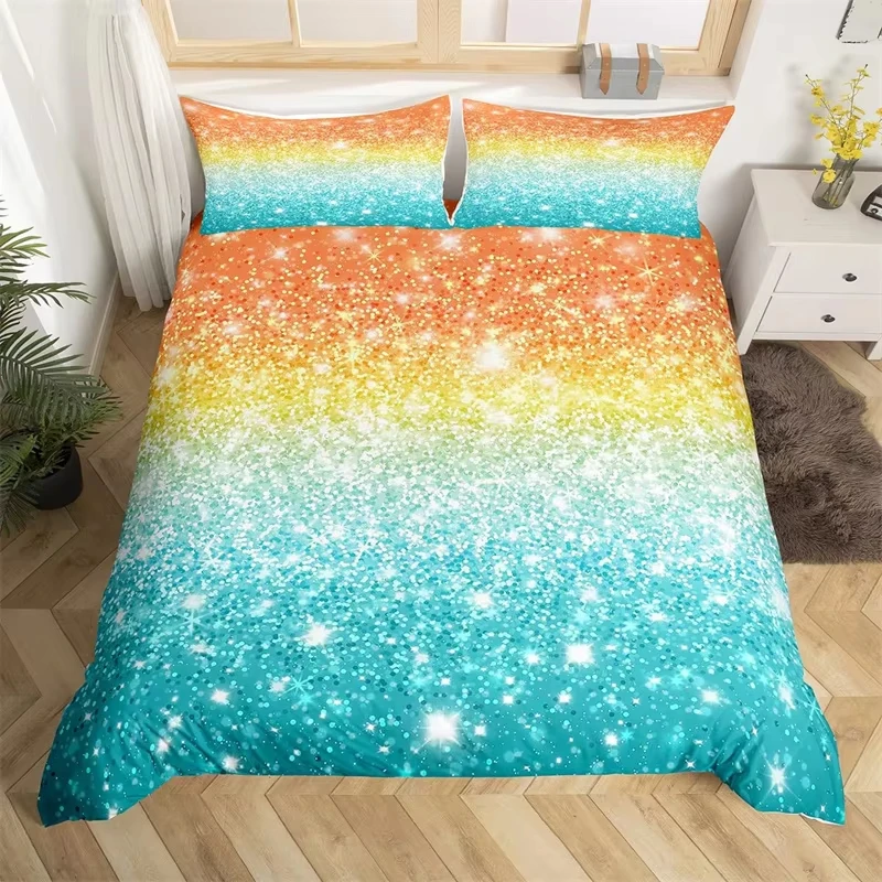 Colorful Glitter Duvet Cover Magical Fantasy Bedding Set Microfiber Fairy Dreamy Gradient Comforter Cover King For Boys Girls