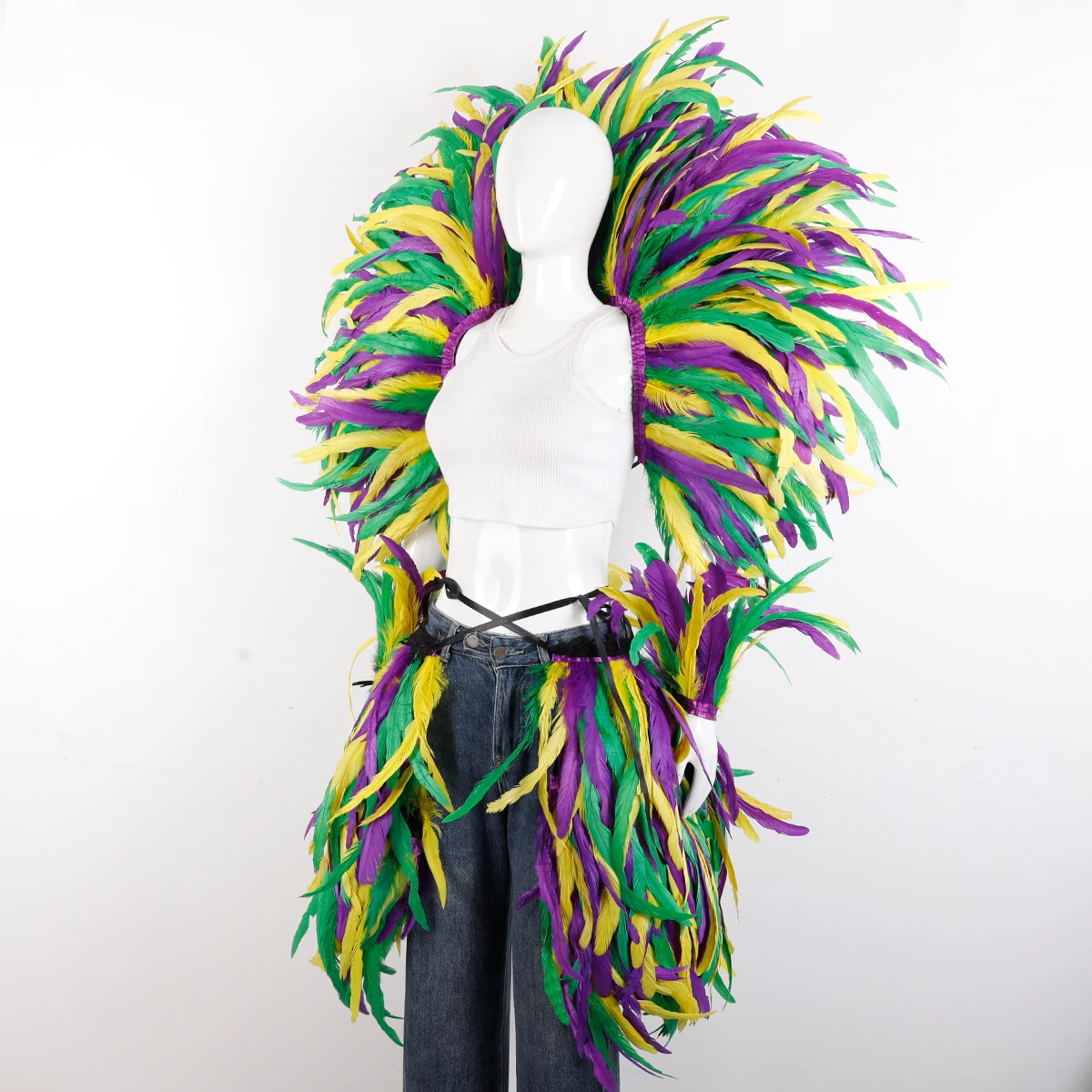 Women's Fashion Role-Playing Witch Halloween Gothic Carnival Three-Piece Costume Ball Feather Collar Cape Costume Accessories