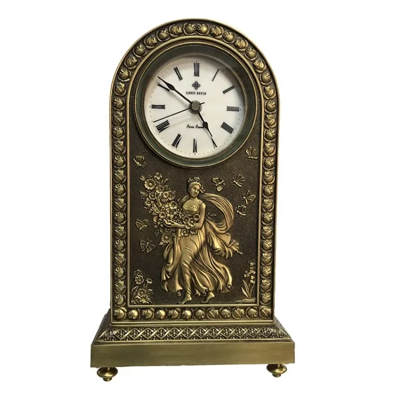 Higher quality metal luxury antique clock european art craft relief antique copper metal crafts clock