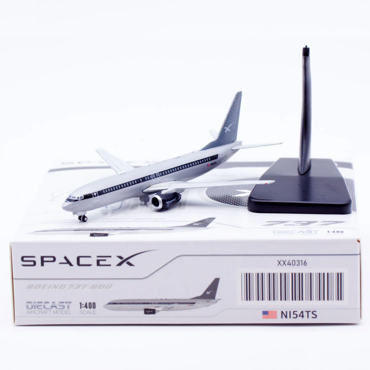 XX40316 Alloy Collectible Plane Gift JC Wings 1:400 SpaceX Boeing B737-800 Diecast Aircraft JET Model N154TS With Stand