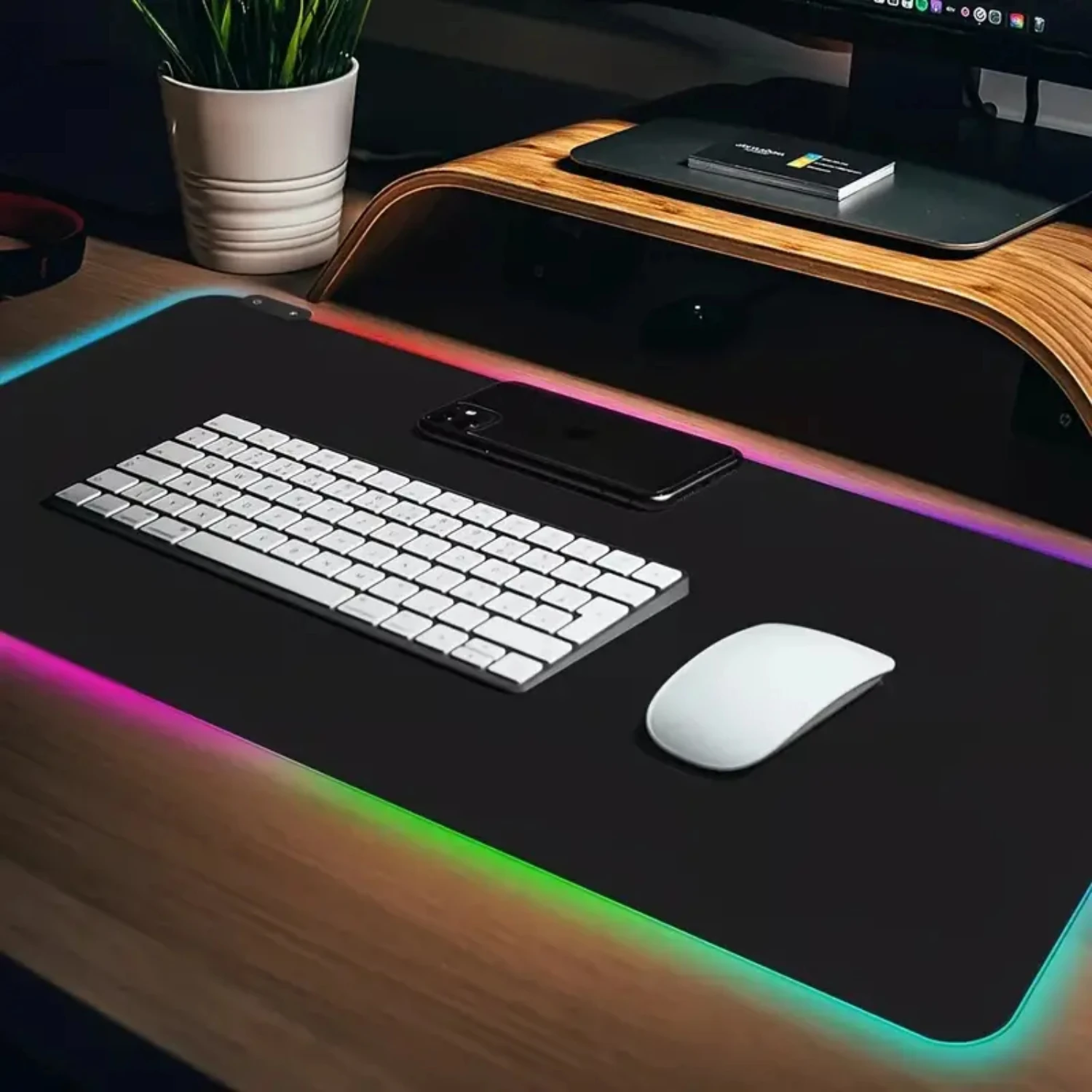 Gaming Mouse Pad Ultra Smooth Keyboard Desk Mat With  Lighting Modes Anti-Slip Rubber Mouse Pad