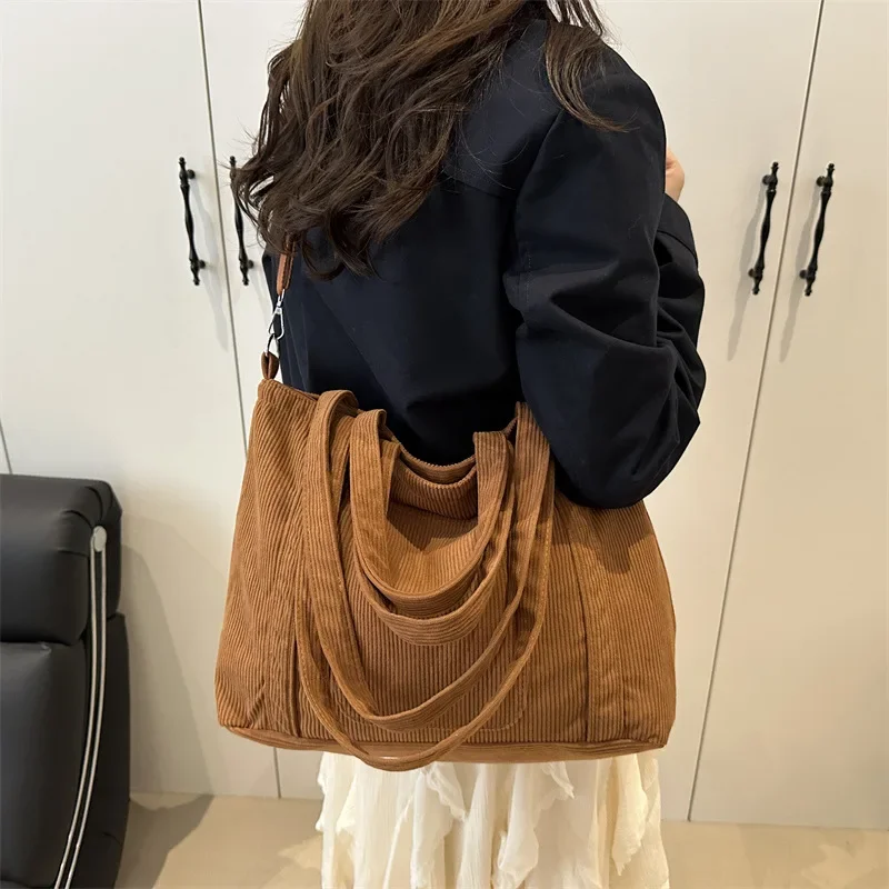 

Вельветовая большая сумка для женщин, тканевая сумка для поездок на работу, простые студенческие сумки через плечо на одно плечо