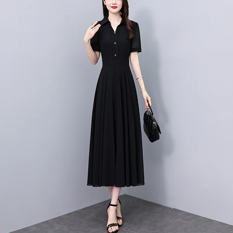 ชุดเดรสชีฟองสีพื้นลำลองสำหรับผู้หญิง ฤดูร้อน 2025 ชุดเดรสทำงานสไตล์หรูหรา ชุดเดรสทรงเข้ารูปสไตล์วินเทจ ชุดเดรสออกงานกลางคืนสุดชิค ชุดเดรสยาวสำหรับงานพรอม