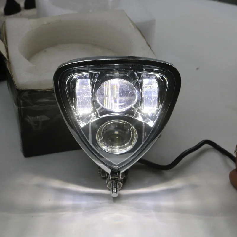 Universal Motorcycle Retro Front Triangle Headlamp for Harley Honda Chopper Cruisers Bobber Custom
