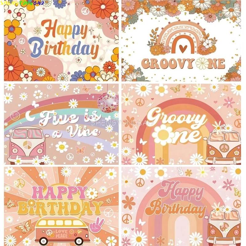 Boho Rainbow Daisy Girl 1st Birthday Photography Backdrop Peace Love Newborn Background Baby Shower Party Decor Studio Props