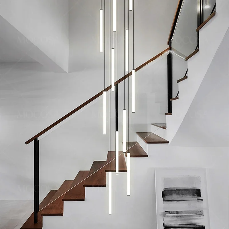 Modern Minimalist Apartment Staircase Lamps Nordic Ceiling Chandelier Living Room LED Lighting Stairwell Pendant Lights Dimmable