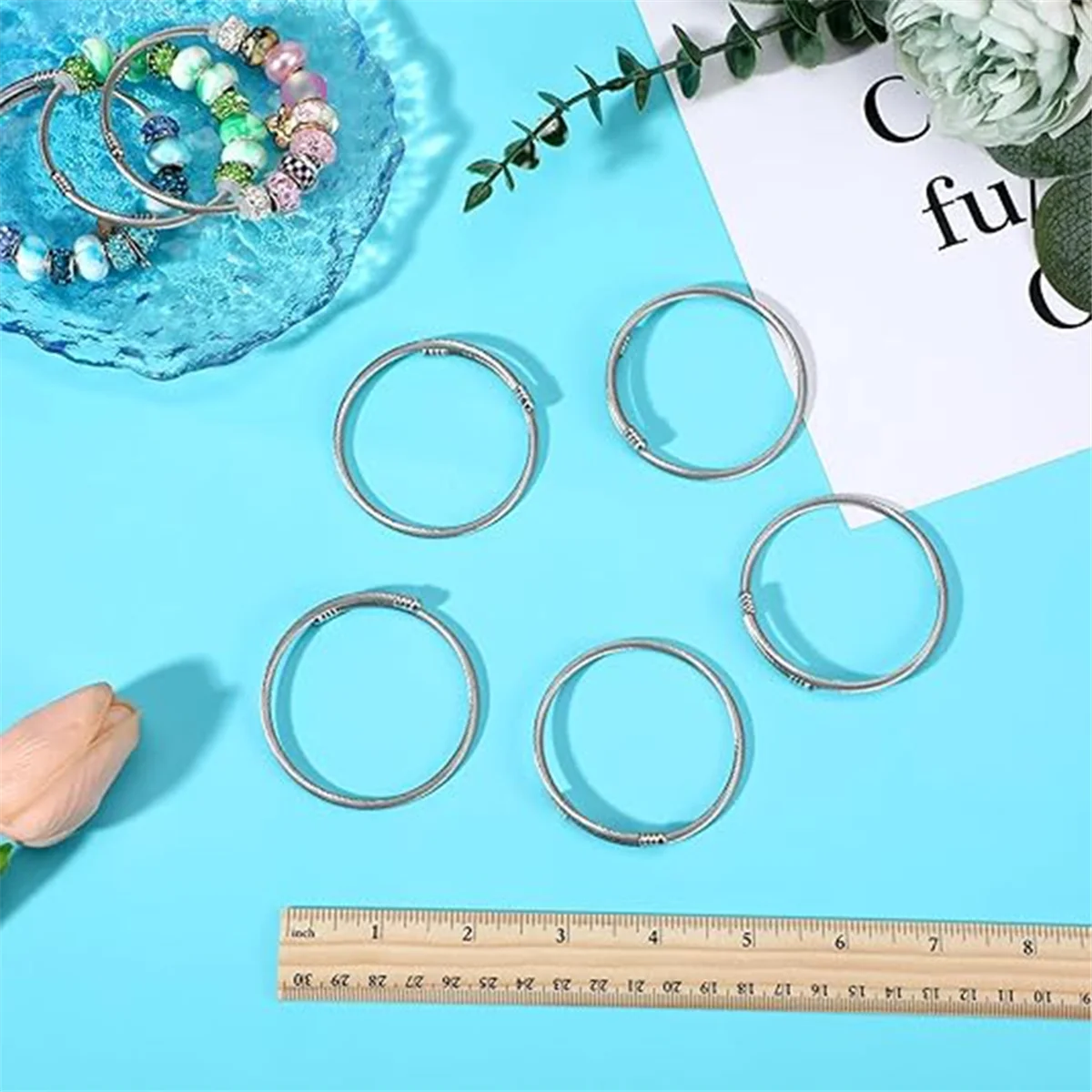 ABGV 45 Buah Set Gelang Jimat Ular Gelang Bangle Dapat Diperluas Rantai Gelang Ular Perak Dapat Disesuaikan untuk Perhiasan DIY Wanita