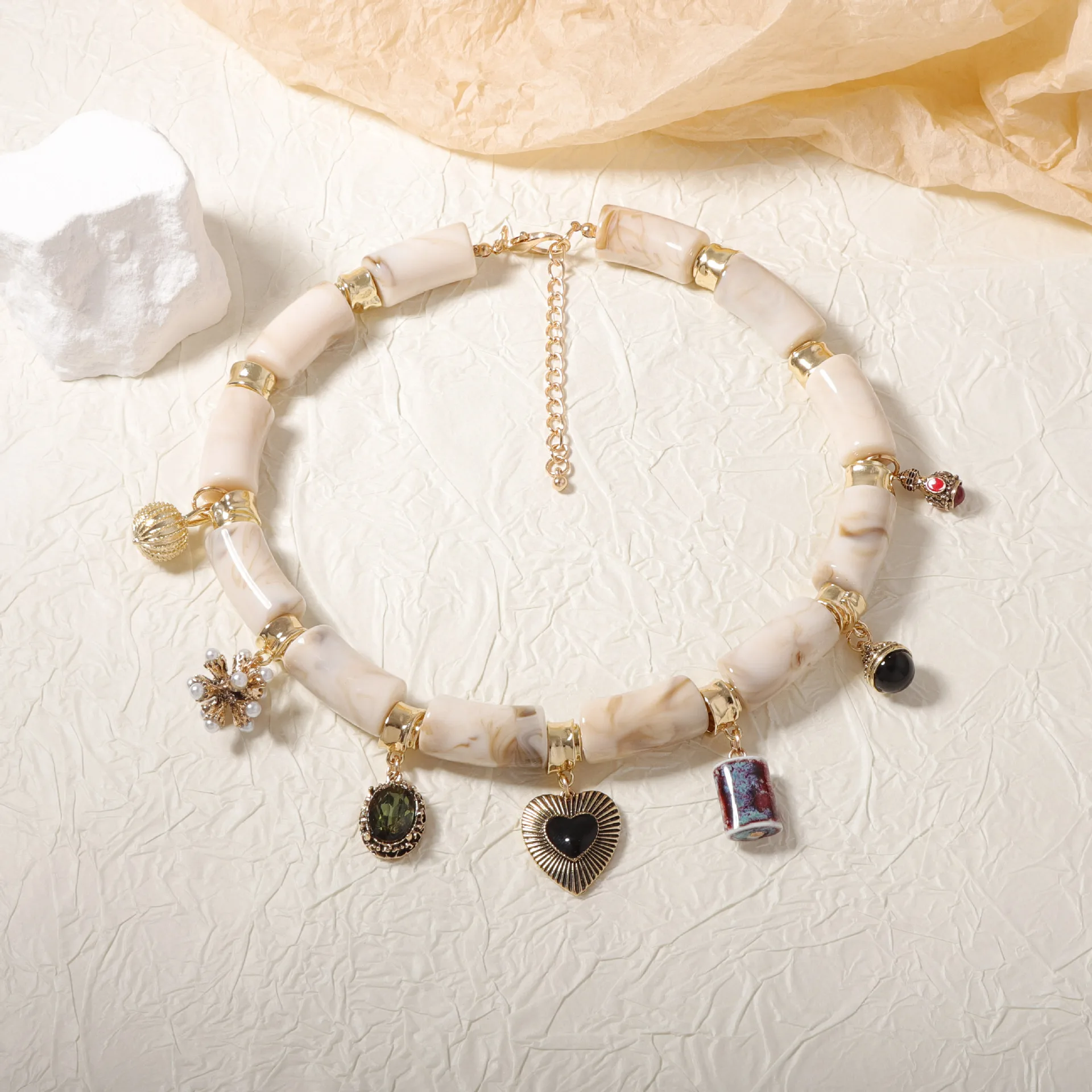 

Bamboo Pendants Cylinder-shaped Acrylic Beads Neckalce for Women Fashion Jewelry Chunky New Style Party Accessories Gifts