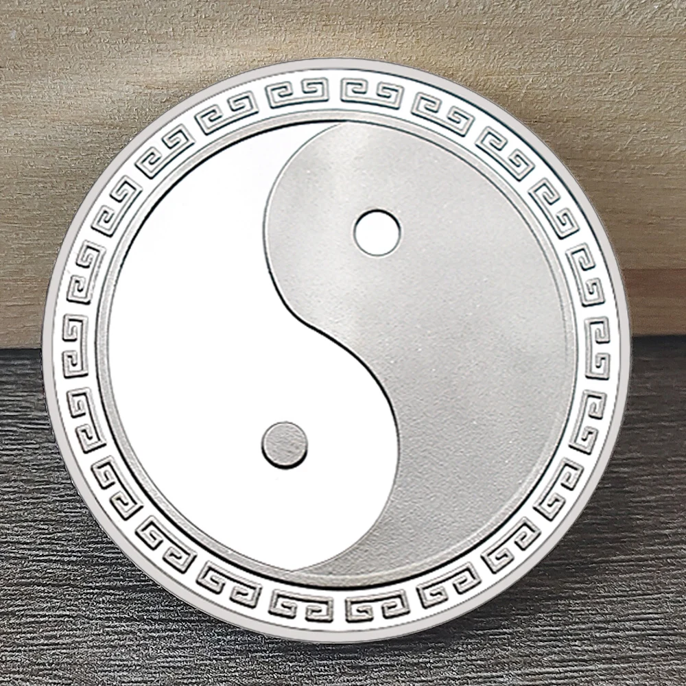 

Silver Chinese Tai Chi Commemorative Coin Eight Diagrams Feng Shui Yin Yang Dragon Phoenix Lucky Collectibles Mini Souvenir Gift
