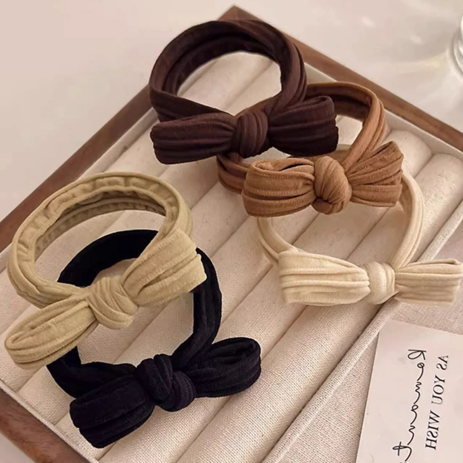 

5pcs/Set Bowknot Scrunchies Hair Rope Kids Solid Color No Damage Elastic Ponytail Holder Rubber Band Toddler Girls Headwear