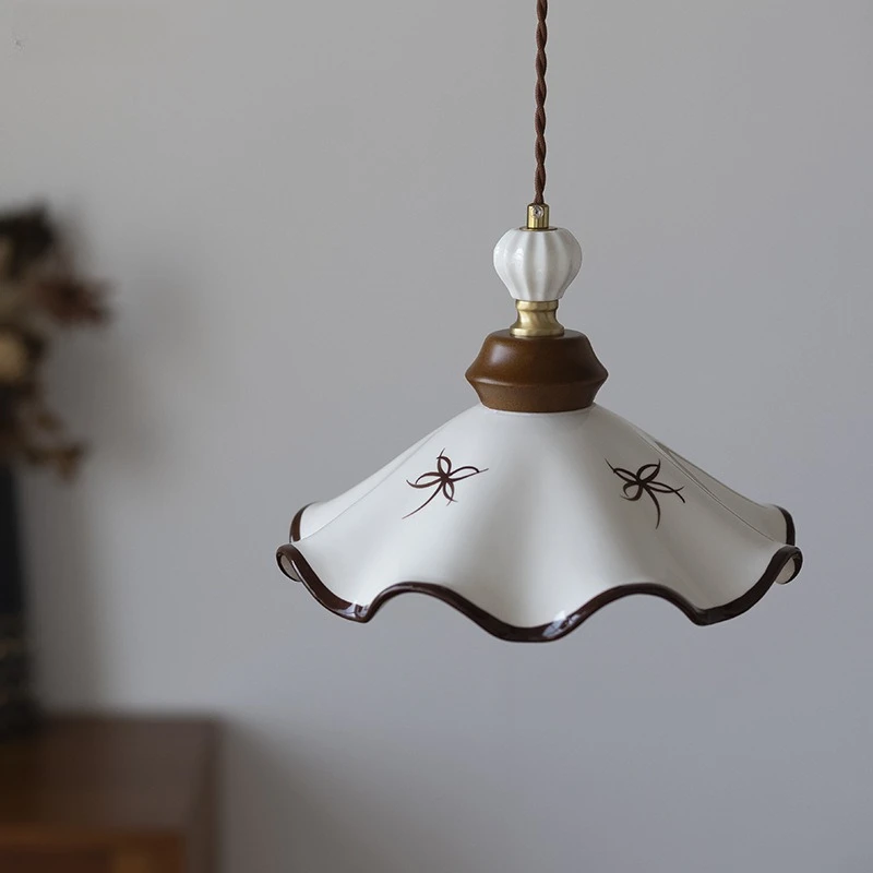 

Mid-Century French Cream Hand-Painted Ceramic Pendant - Vintage Japanese Teahouse Inspired Light for Dining, Entryway & Lodge