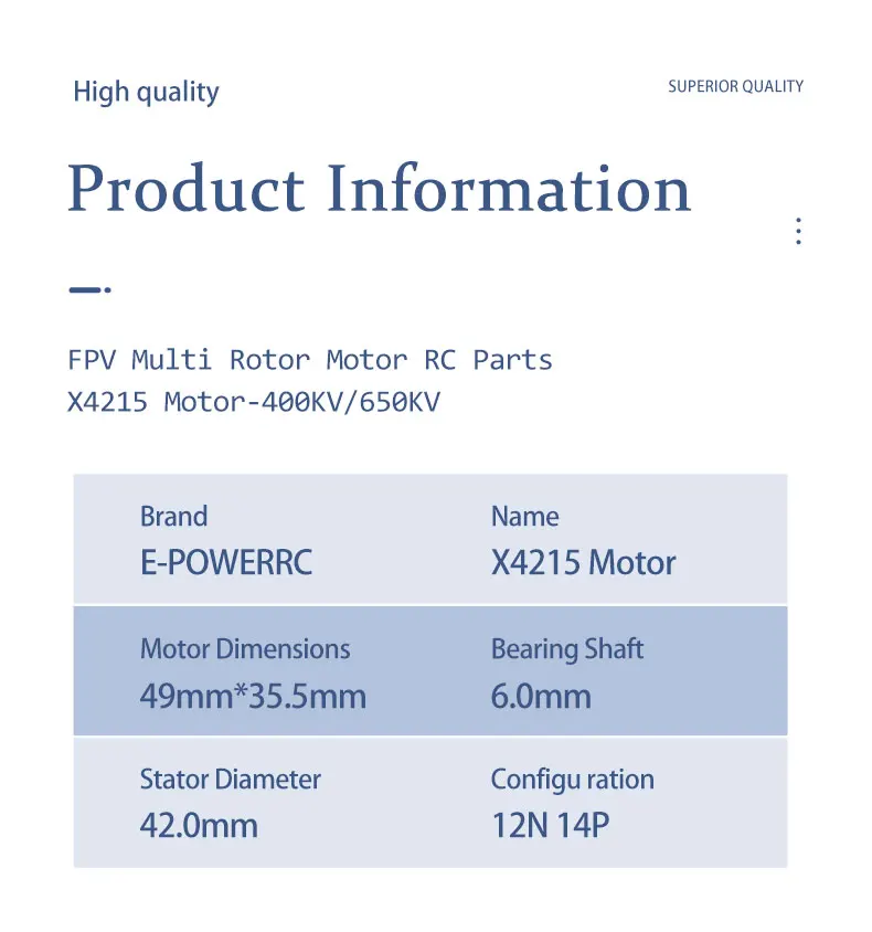 4 Stück E-POWERRC 4S-8S X4215 400KV 650KV X5215 250KV 340KV 420KV 500KV Bürstenloser Motor für 15-16 Zoll FPV Freestyle RC-Drohnen – Detail 7