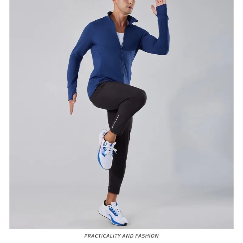 Men's Running Top with Thumbhole Watch Hole Spring and Autumn Running Training Zipper Top Men's Sports Training Clothing