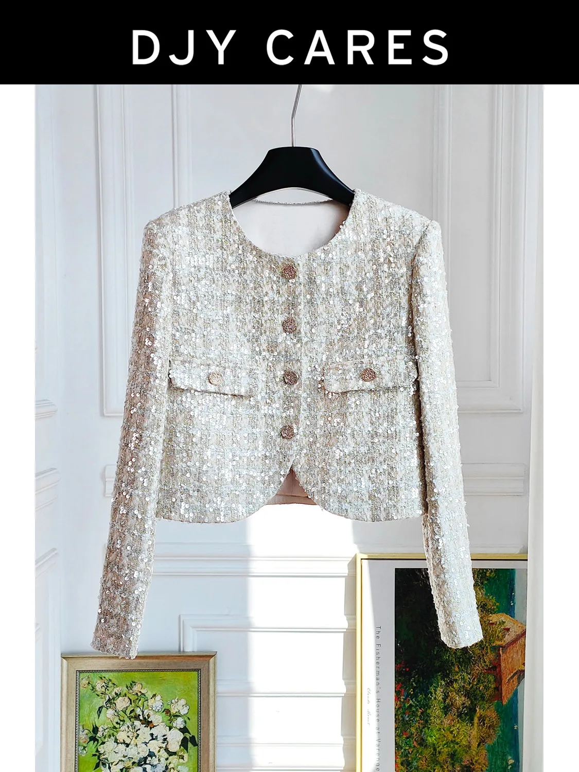 

New Rough tweed rose red V-neck reducing jacket commuting top big size