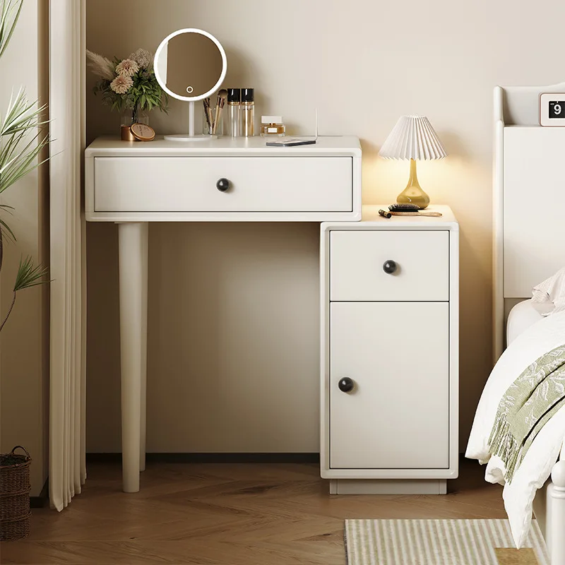 Cream wind dresser, small apartment bedroom retractable side cabinet integrated makeup table with USB socket makeup table