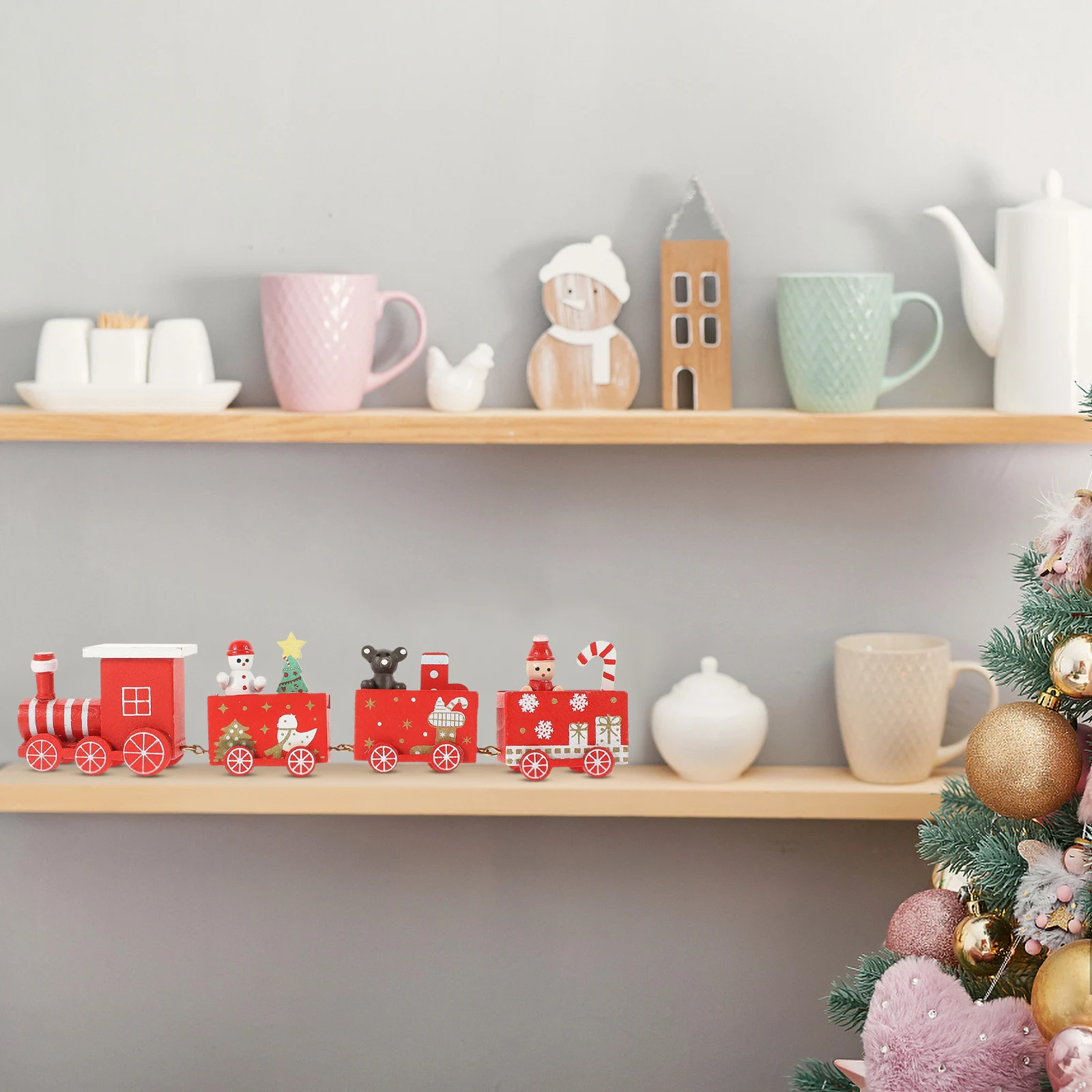 

Christmas Wooden Mini Painted Decoration Lightweight Portable Decor For Holiday Party Desktop Home Xmas Train Ornament Christmas