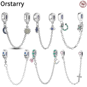 Yeni 925 Ayar Gümüş Yıldız ve Ay Ayçiçeği Emniyet Zincirleri Spacer Boncuk Charms Fit 925 Orijinal Bilezikler DIY Takı