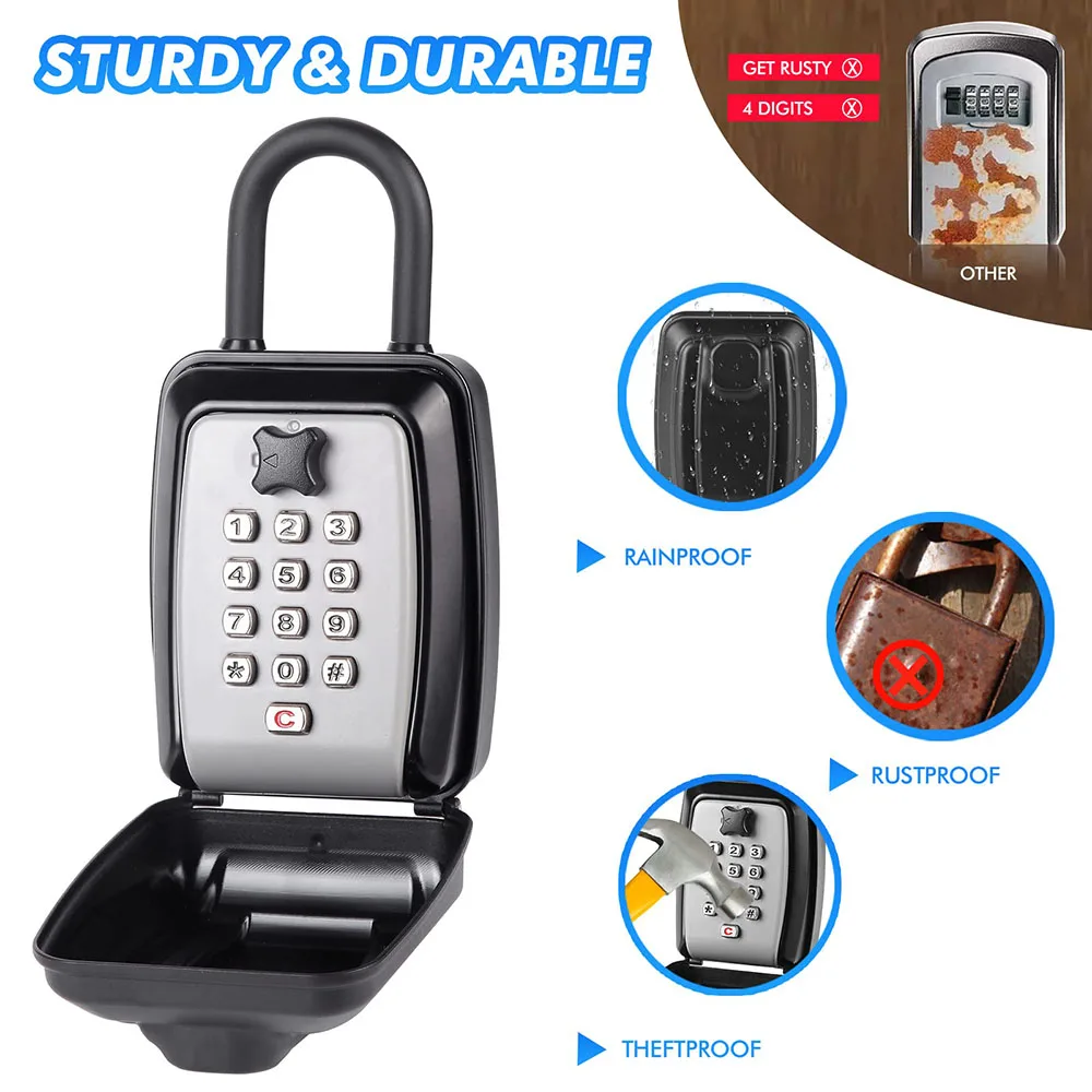 Sayram Lake Key Lock Box Large Capacity Key Box with Hanging Ring Keyboard Combination Resettable Code Waterproof Security