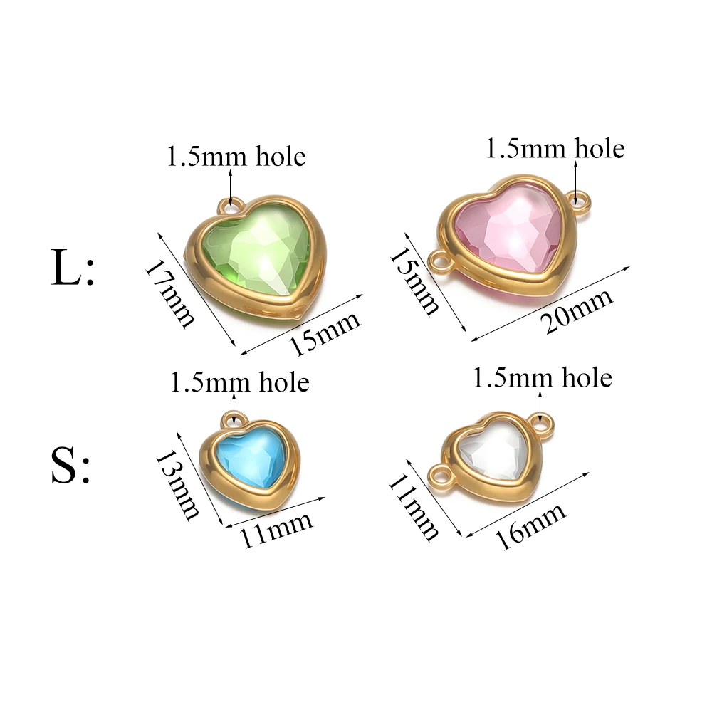 5pcs Stainless Steel Heart Connectors Pendants Multi-color Faceted Glass Love Charms for DIY Jewelry Making Findings Supplies