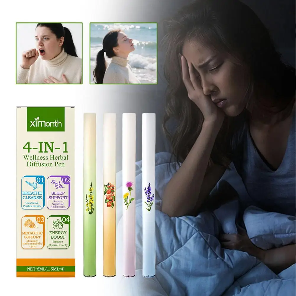 4-in-1 Air Freshening Pen: Relaxing the Senses Clear Breathing Refreshing Invigorating Aromatherapy Diffuser Lung-Cleansing Pen