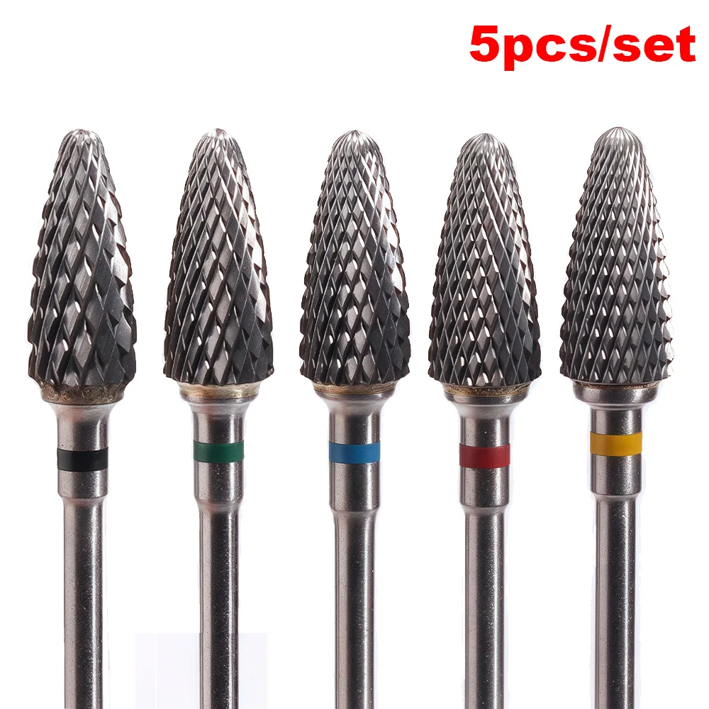 5Pcs Hard Alloy Nail Drill Bits Gel Nail Shaping Removal 3/32 Inch Universal Shank for Professional Use