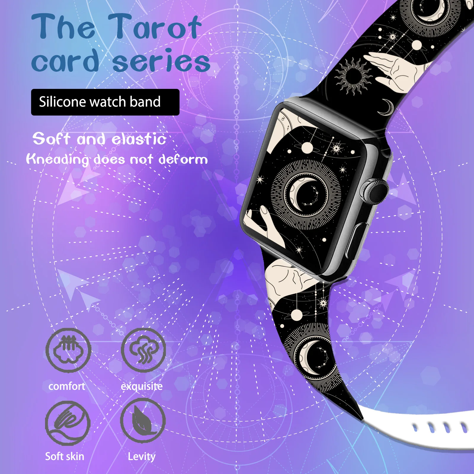 占星術シリーズプリントバンド Apple Watch 10-9-8用 シリコンストラップ 交換可能 iWatch 49mm 45mm 44mm 42mm ウォッチバンド