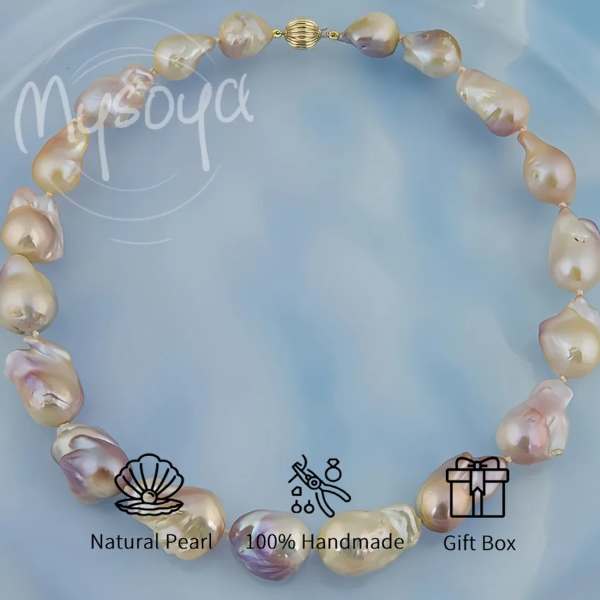 

MYSOYA 12-21 мм большая натуральная элегантная розовая фиолетовая цепочка с пресноводным жемчугом в стиле барокко, идеальный подарок на свадьбу, день рождения, ювелирные изделия