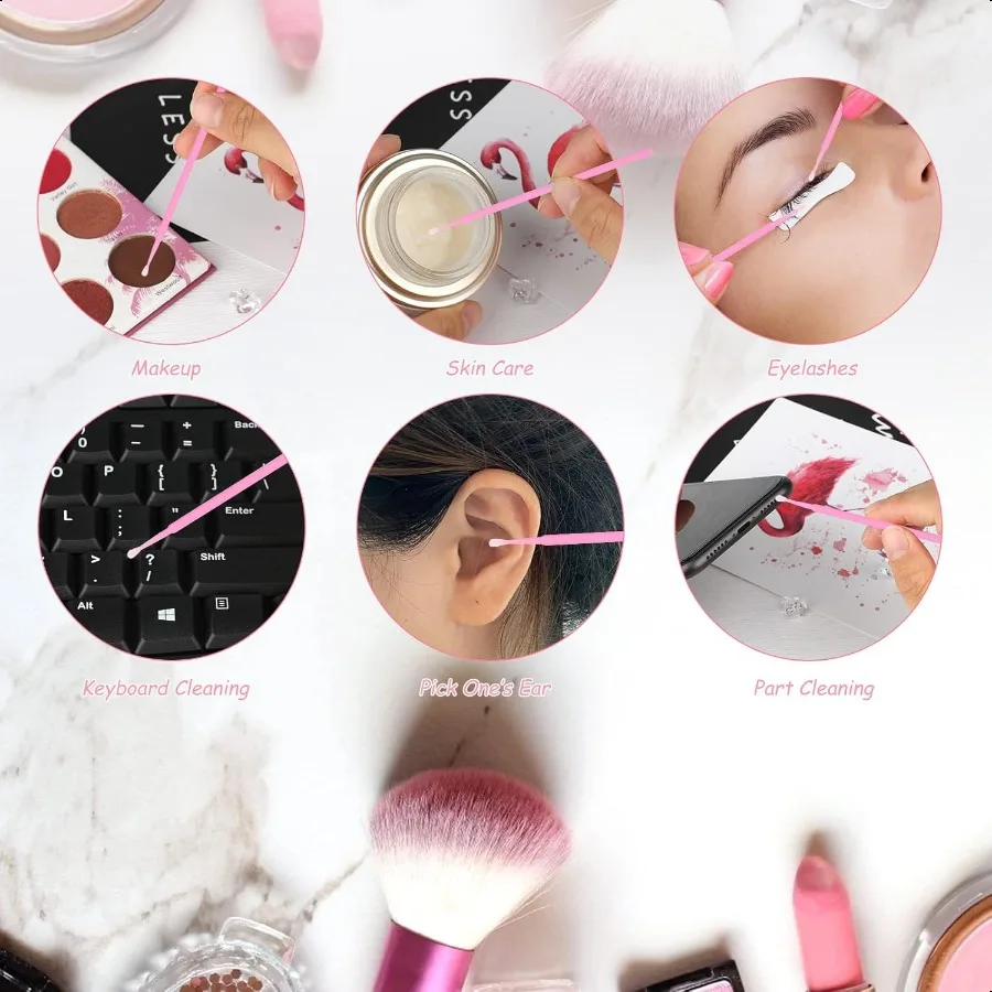 500PCS Tamponi di cotone Micro applicatori Pennello per trucco e cura personale Pennello cosmetico Micro tamponi per estensioni delle ciglia Nai