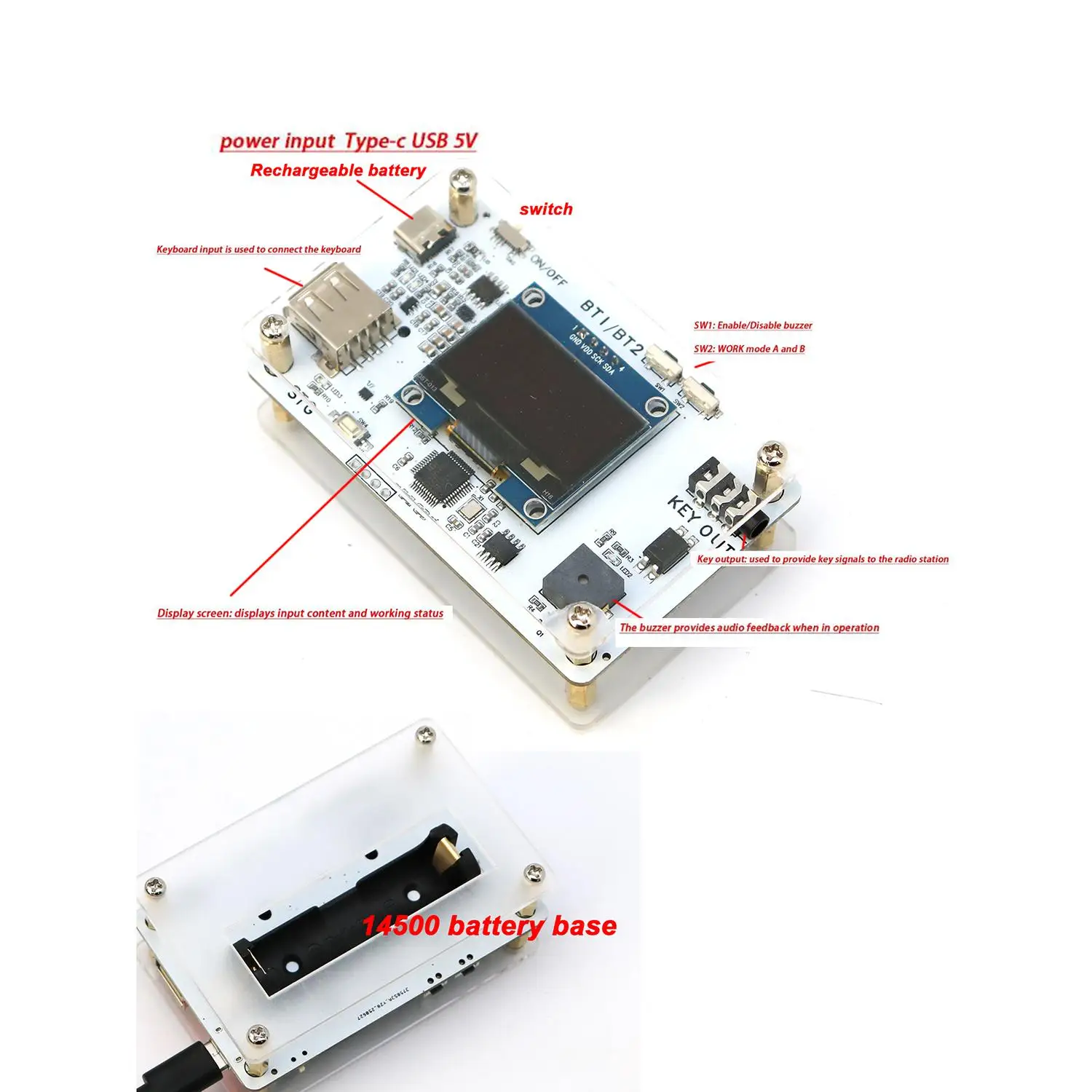 DYKB USB CW Electronic Key Controller Morse Code Encoder 1.3in OLED Display 3.5mm Jack Ham Radio Practice Transmit Iambic Keyer
