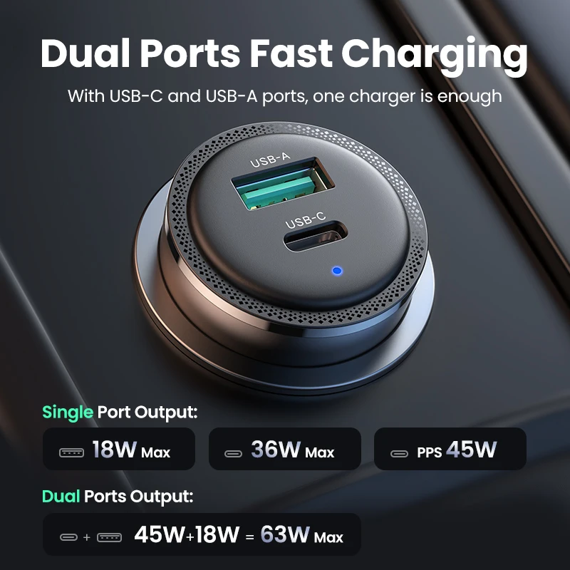 【NEW-in】UGREEN 63W Car Charger PD QC 3.0 PPS 45W USB Type C Fast Charging for iPhone 14 13 Samsung Xiaomi Mobile Phone Charger