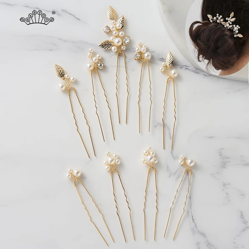 9 Pieces Bridal Wedding Hair Pins Gold Color Leaf Hair Clips Flower Headpiece Wedding Hair Accessories for Brides Bridesmaids