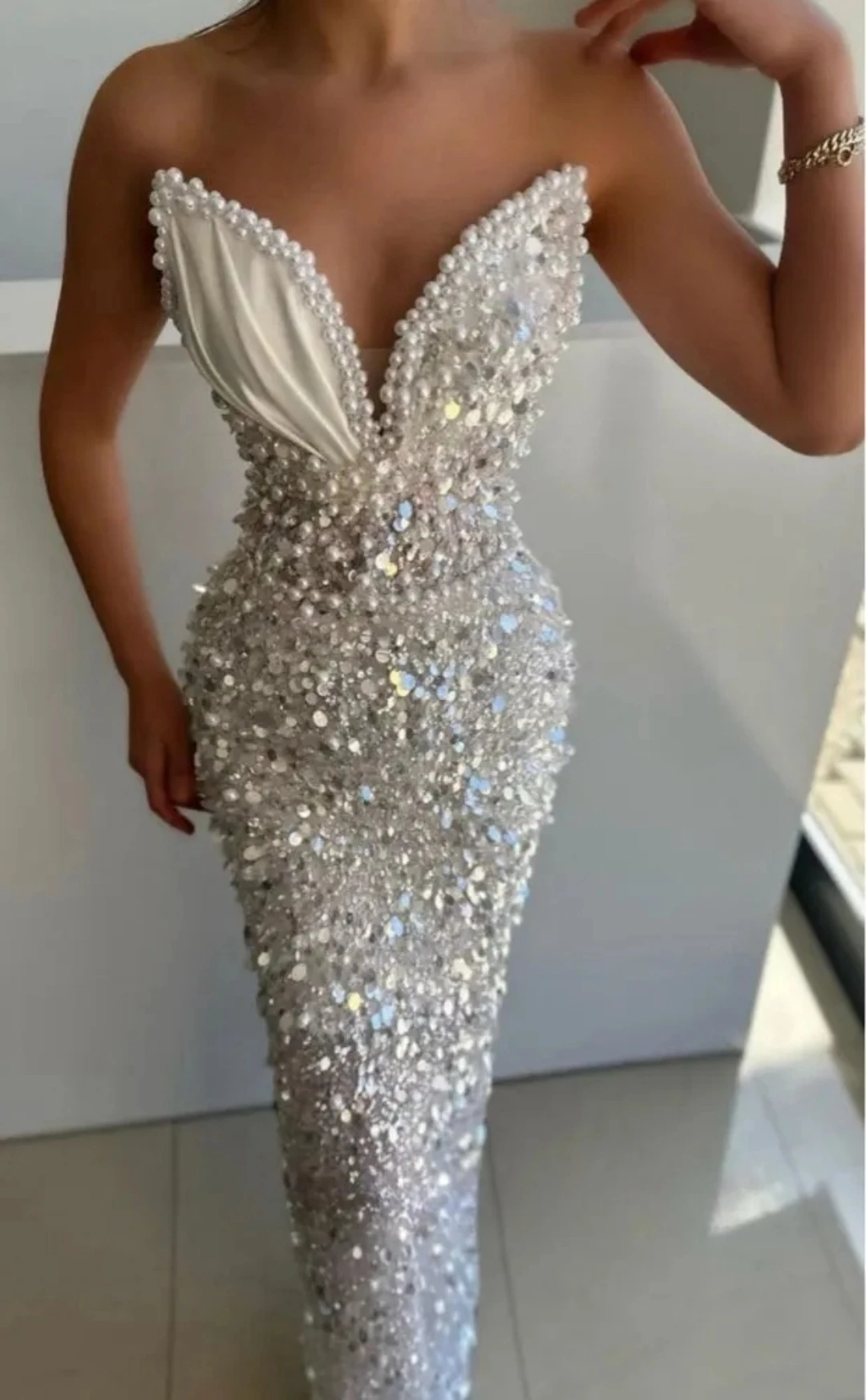 Lena Fish Tail Evening Dresses Woman Elegant Party Dresses 2024 for Wedding Dress Off the Shoulder Sleeveless Pearl Sequin Lace