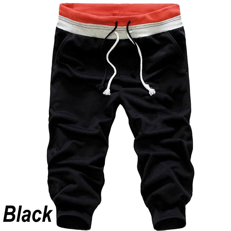 Korean Summer Basketball Pants Basic Men Vintage Sports Cropped Trousers Seaside Black Men\'s Fashion Breathable Sweatpants 2024