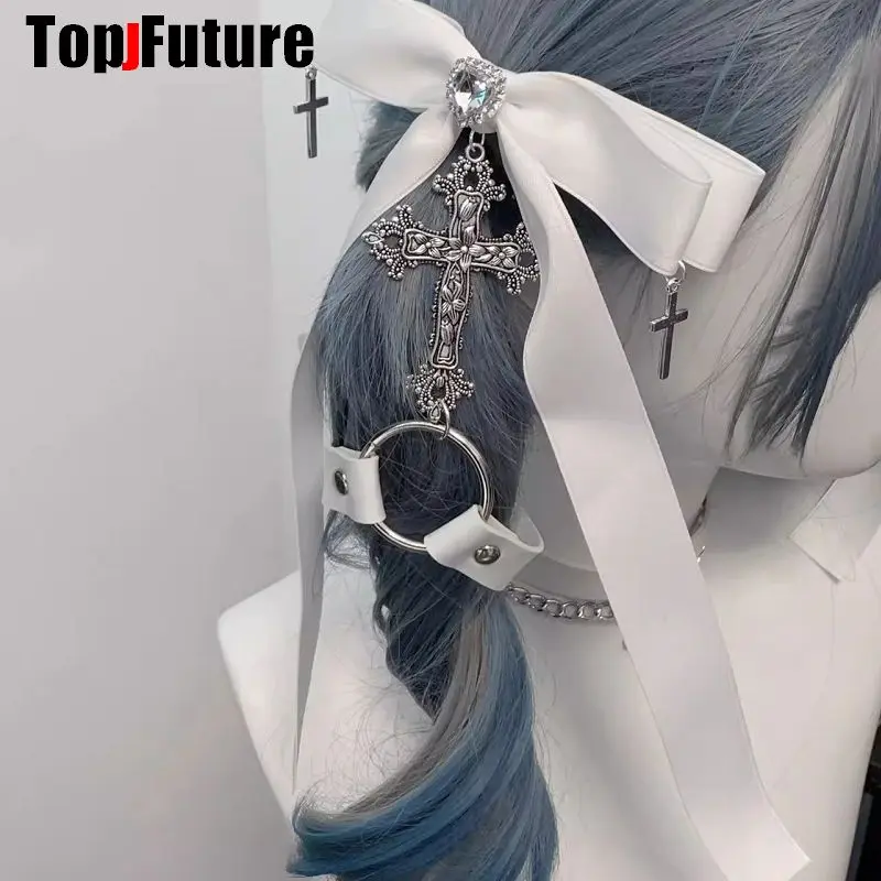 Y2K girl Harajuku Gothic Original Subculture Punk Bows Lace Bling Hair Accessories Double Ponytails Headbands Hairpin Barrettes